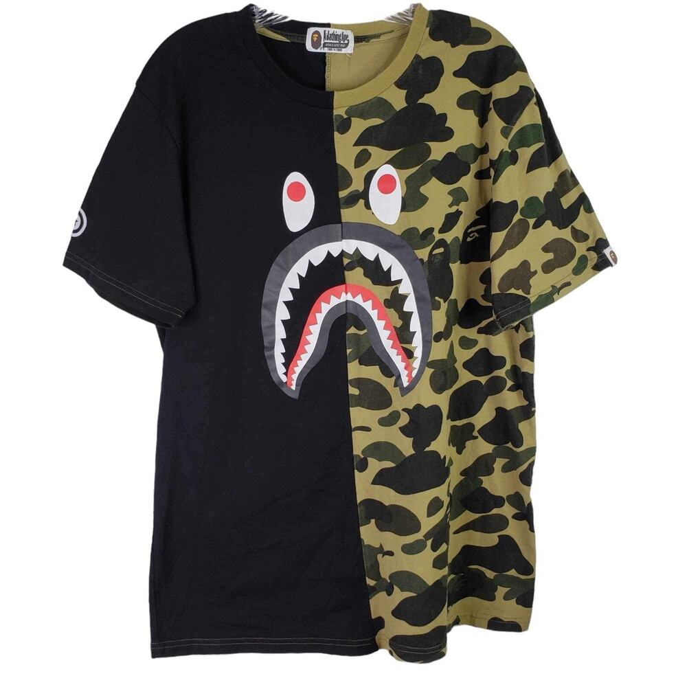 BAPE ABC T Shirt Tee Camo Green Black Shark A Bathing Ape Size Medium - Picture 2 of 14